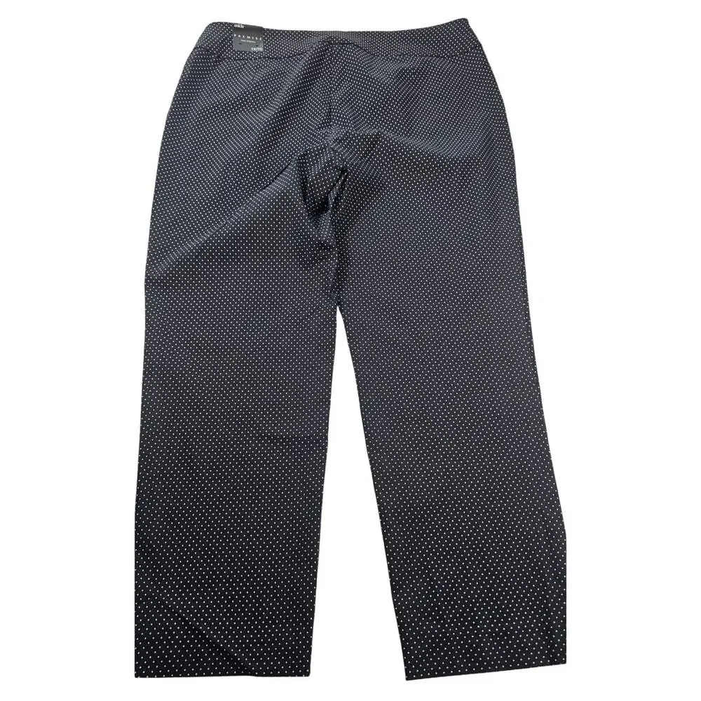 NWT premise black white polkadot stretch pull on pants ankle tummy smoothing 1X